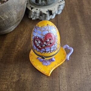 Authentic Soizick Collection Porcelain Egg Trinket Box + Plate
